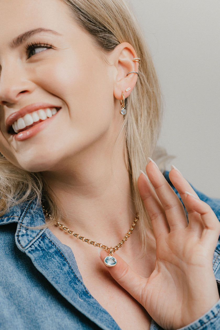 9 Carat Gold Mini Hoop and Blue Topaz Tiny Sweeties