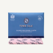 A blue rectangular box of Town Talk Silver Polishing Cloth with a folded pink cloth underneath, photographed on a plain white background.