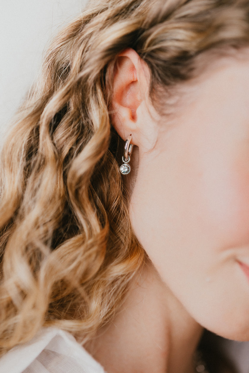 Mini Hoops and Clear Quartz Tiny Sweetie Charms