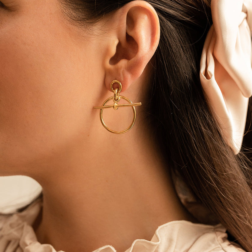 18 Carat Gold Plated T Bar Hoops